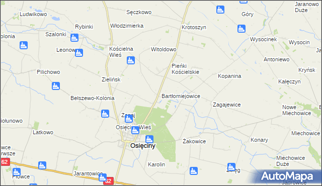 mapa Bartłomiejowice gmina Osięciny, Bartłomiejowice gmina Osięciny na mapie Targeo