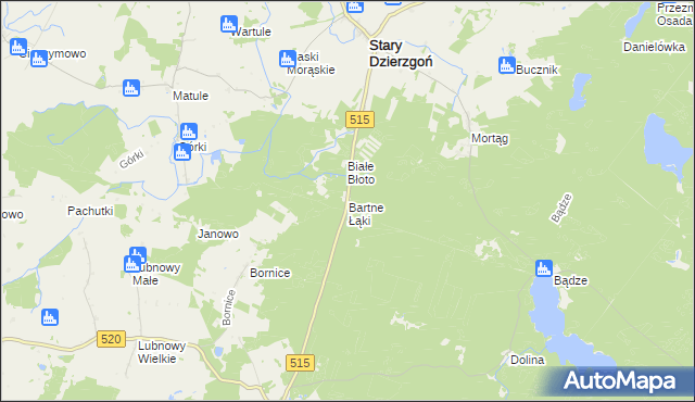 mapa Bartne Łąki, Bartne Łąki na mapie Targeo