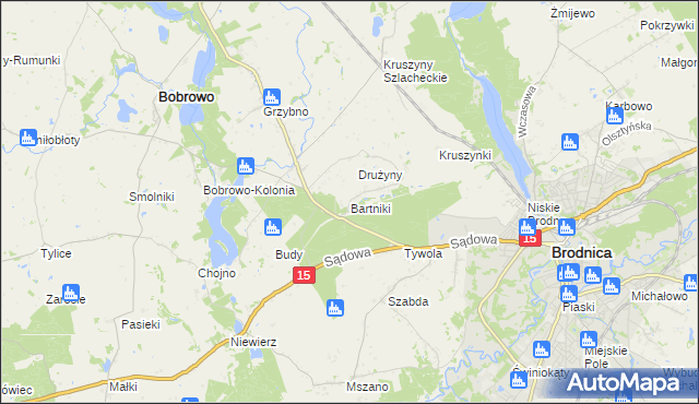 mapa Bartniki gmina Brodnica, Bartniki gmina Brodnica na mapie Targeo