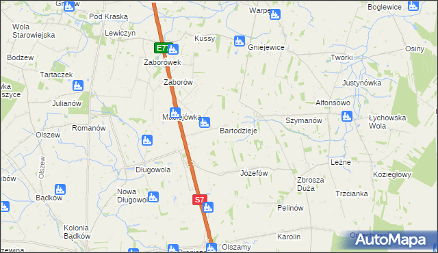 mapa Bartodzieje gmina Belsk Duży, Bartodzieje gmina Belsk Duży na mapie Targeo