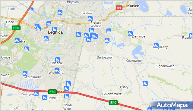 mapa Bartoszów gmina Legnickie Pole, Bartoszów gmina Legnickie Pole na mapie Targeo