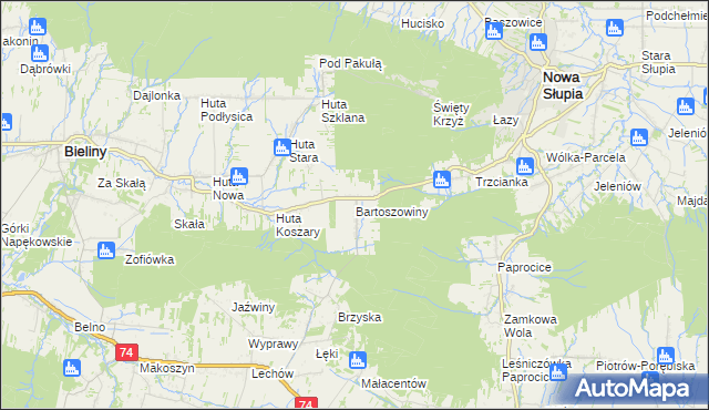 mapa Bartoszowiny, Bartoszowiny na mapie Targeo