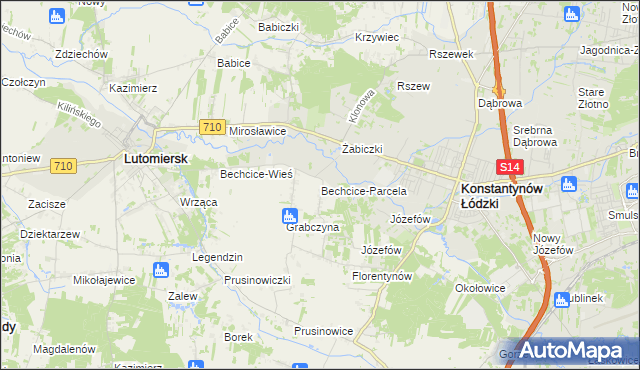 mapa Bechcice-Parcela, Bechcice-Parcela na mapie Targeo