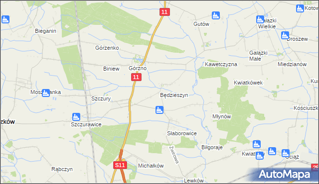 mapa Będzieszyn gmina Ostrów Wielkopolski, Będzieszyn gmina Ostrów Wielkopolski na mapie Targeo