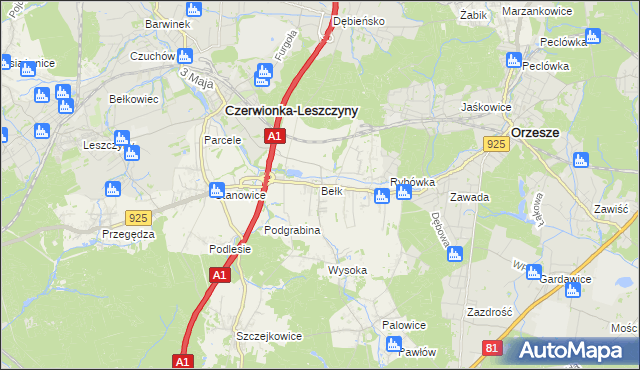 mapa Bełk gmina Czerwionka-Leszczyny, Bełk gmina Czerwionka-Leszczyny na mapie Targeo