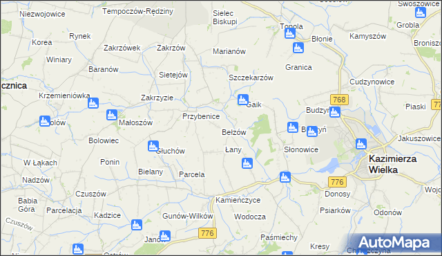 mapa Bełzów, Bełzów na mapie Targeo