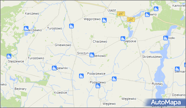 mapa Berkowo gmina Kiszkowo, Berkowo gmina Kiszkowo na mapie Targeo