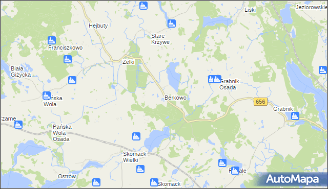 mapa Berkowo gmina Wydminy, Berkowo gmina Wydminy na mapie Targeo