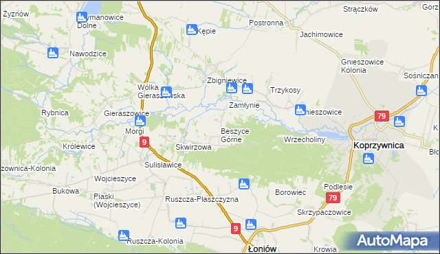 mapa Beszyce Górne, Beszyce Górne na mapie Targeo