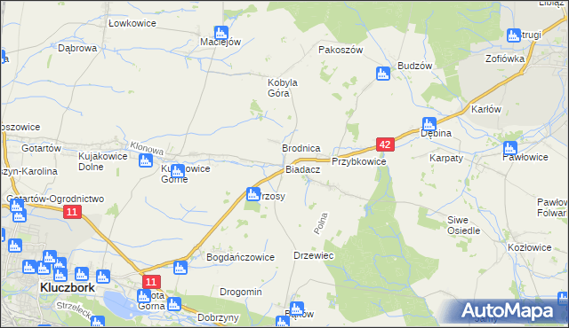 mapa Biadacz gmina Kluczbork, Biadacz gmina Kluczbork na mapie Targeo