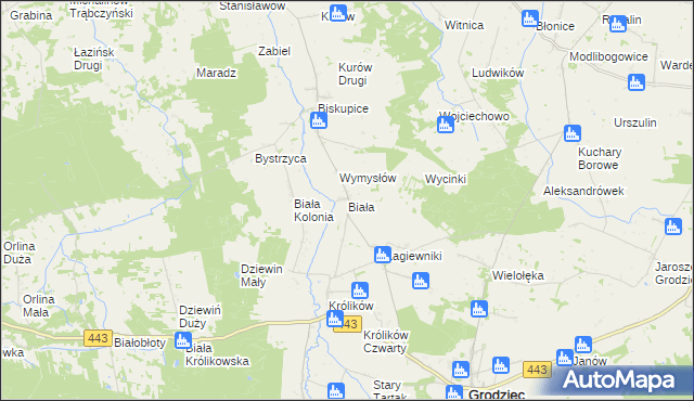mapa Biała gmina Grodziec, Biała gmina Grodziec na mapie Targeo