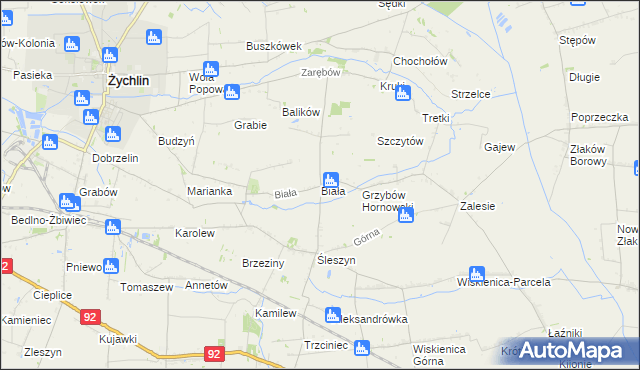 mapa Biała gmina Żychlin, Biała gmina Żychlin na mapie Targeo