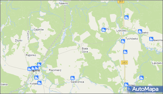 mapa Biała Góra gmina Rąbino, Biała Góra gmina Rąbino na mapie Targeo