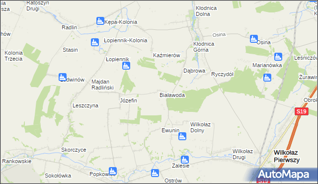 mapa Białawoda gmina Borzechów, Białawoda gmina Borzechów na mapie Targeo