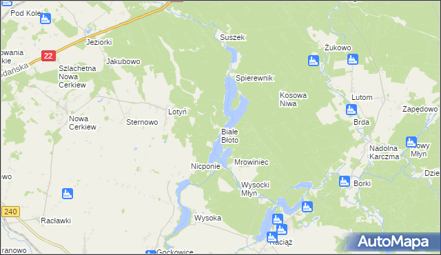 mapa Białe Błoto gmina Chojnice, Białe Błoto gmina Chojnice na mapie Targeo