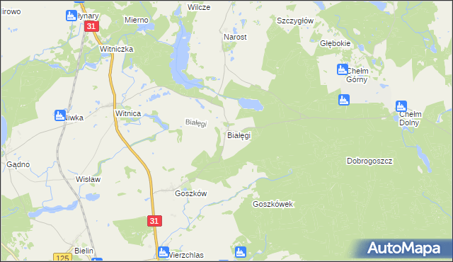 mapa Białęgi gmina Chojna, Białęgi gmina Chojna na mapie Targeo