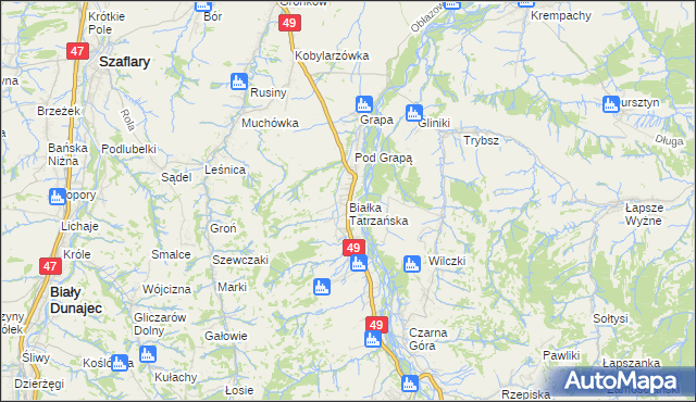 mapa Białka Tatrzańska, Białka Tatrzańska na mapie Targeo