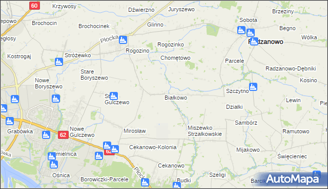 mapa Białkowo gmina Radzanowo, Białkowo gmina Radzanowo na mapie Targeo