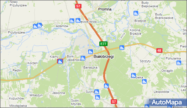 mapa Białobrzegi, Białobrzegi na mapie Targeo