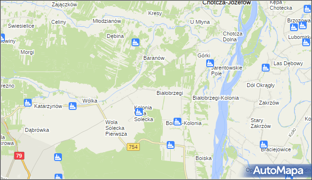 mapa Białobrzegi gmina Chotcza, Białobrzegi gmina Chotcza na mapie Targeo