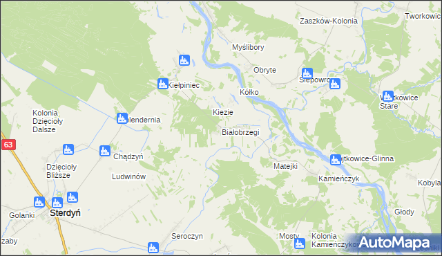 mapa Białobrzegi gmina Sterdyń, Białobrzegi gmina Sterdyń na mapie Targeo