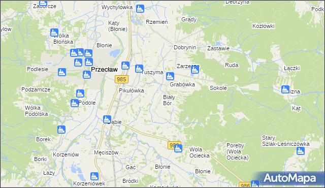 mapa Biały Bór gmina Przecław, Biały Bór gmina Przecław na mapie Targeo