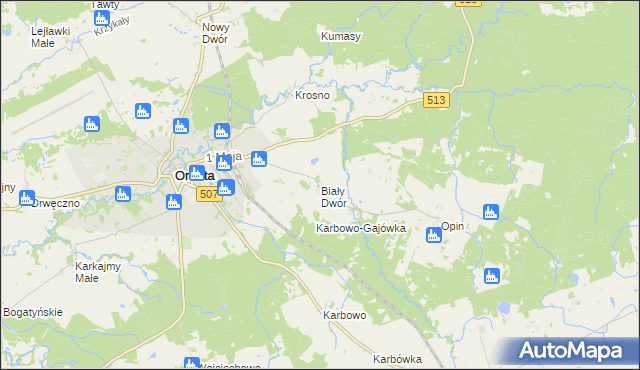 mapa Biały Dwór gmina Orneta, Biały Dwór gmina Orneta na mapie Targeo