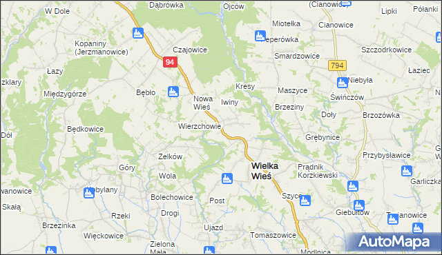 mapa Biały Kościół gmina Wielka Wieś, Biały Kościół gmina Wielka Wieś na mapie Targeo