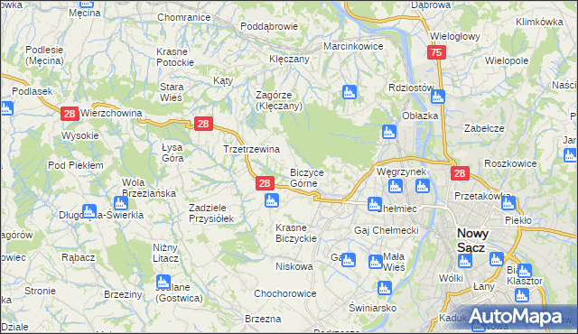 mapa Biczyce Górne, Biczyce Górne na mapie Targeo