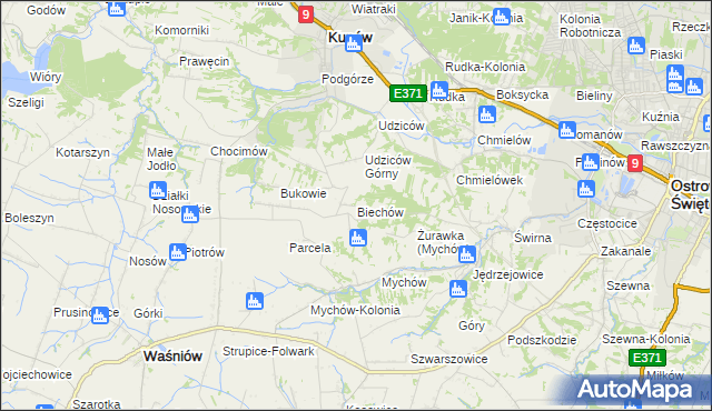 mapa Biechów gmina Kunów, Biechów gmina Kunów na mapie Targeo