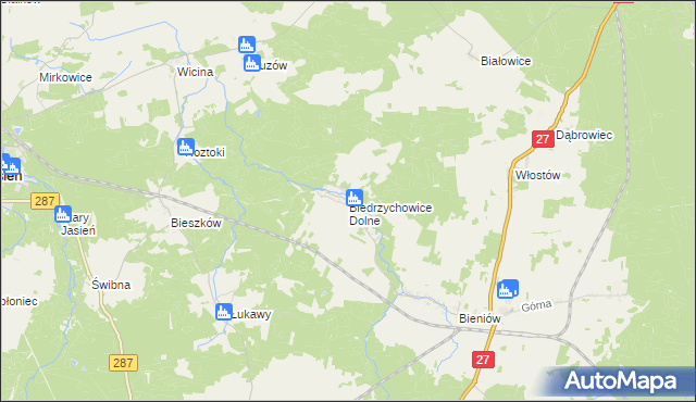 mapa Biedrzychowice Dolne, Biedrzychowice Dolne na mapie Targeo