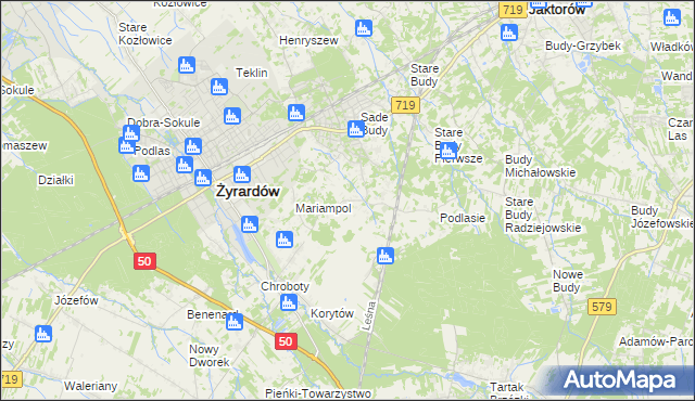 mapa Bieganów gmina Jaktorów, Bieganów gmina Jaktorów na mapie Targeo