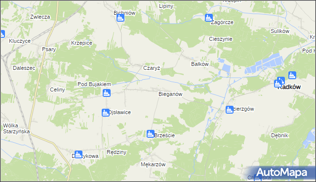 mapa Bieganów gmina Radków, Bieganów gmina Radków na mapie Targeo