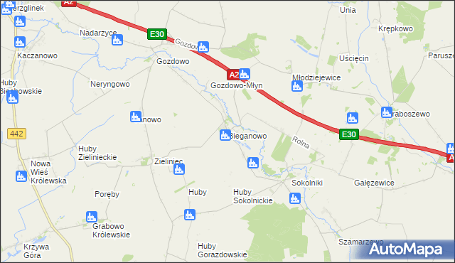 mapa Bieganowo gmina Kołaczkowo, Bieganowo gmina Kołaczkowo na mapie Targeo