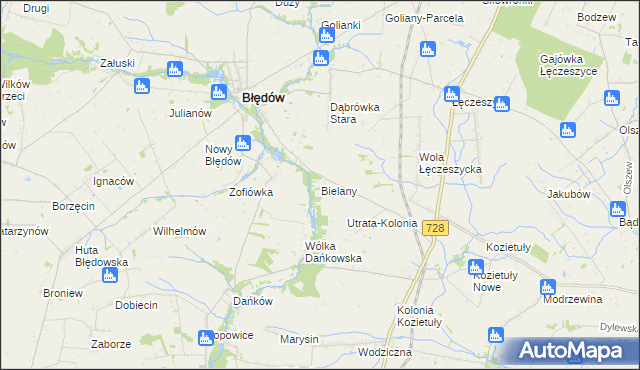 mapa Bielany gmina Błędów, Bielany gmina Błędów na mapie Targeo