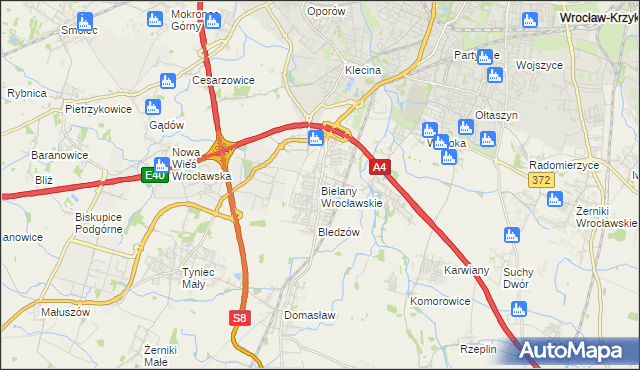 mapa Bielany Wrocławskie, Bielany Wrocławskie na mapie Targeo