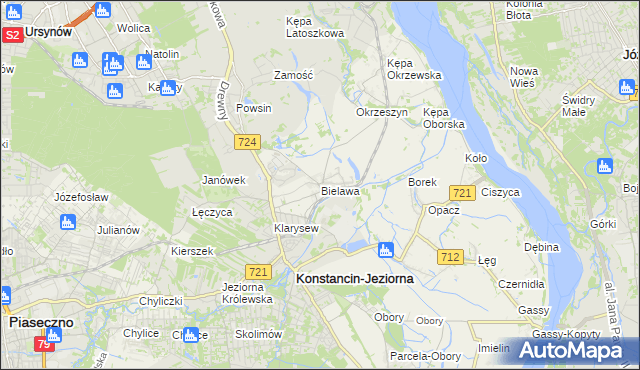 mapa Bielawa gmina Konstancin-Jeziorna, Bielawa gmina Konstancin-Jeziorna na mapie Targeo