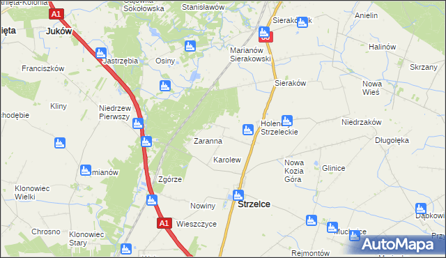 mapa Bielawy gmina Strzelce, Bielawy gmina Strzelce na mapie Targeo