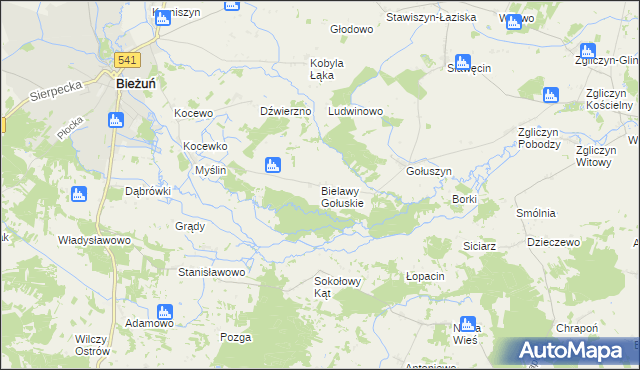 mapa Bielawy Gołuskie, Bielawy Gołuskie na mapie Targeo