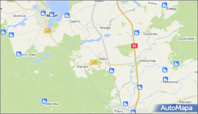 mapa Bielin gmina Moryń, Bielin gmina Moryń na mapie Targeo