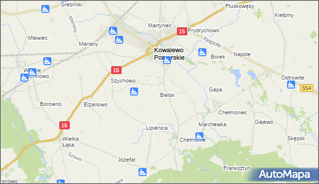 mapa Bielsk gmina Kowalewo Pomorskie, Bielsk gmina Kowalewo Pomorskie na mapie Targeo