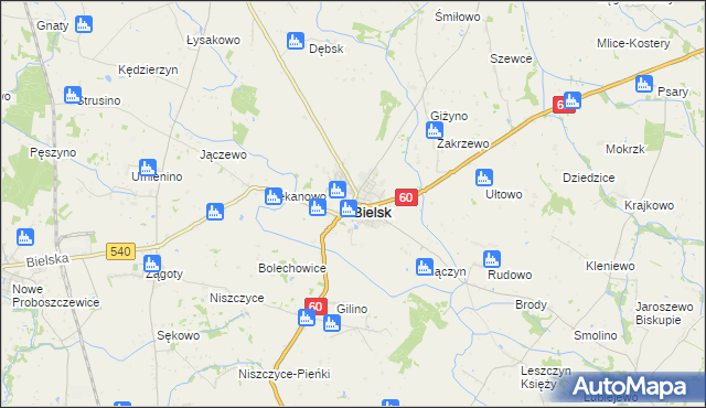 mapa Bielsk powiat płocki, Bielsk powiat płocki na mapie Targeo