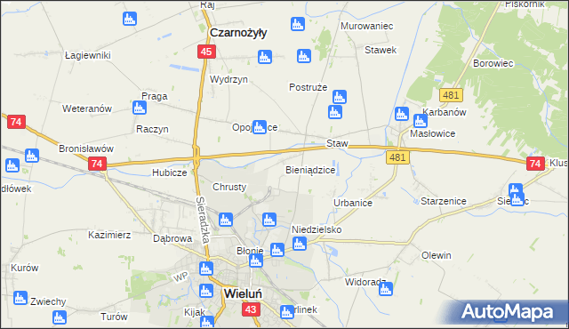 mapa Bieniądzice, Bieniądzice na mapie Targeo