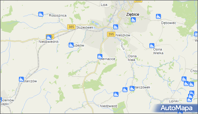 mapa Biernacice gmina Ziębice, Biernacice gmina Ziębice na mapie Targeo