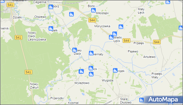 mapa Biernaty gmina Lidzbark, Biernaty gmina Lidzbark na mapie Targeo