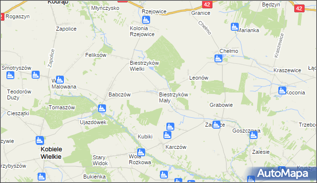 mapa Biestrzyków Mały, Biestrzyków Mały na mapie Targeo