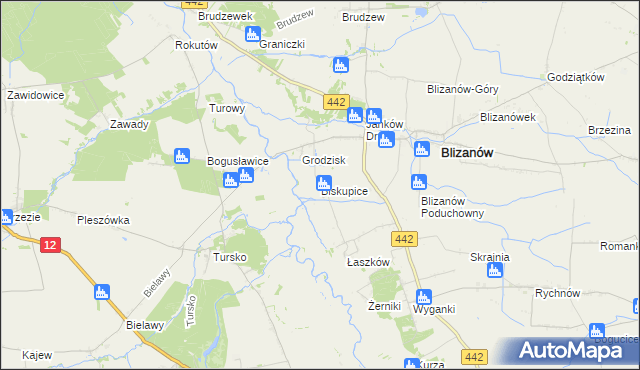 mapa Biskupice gmina Blizanów, Biskupice gmina Blizanów na mapie Targeo