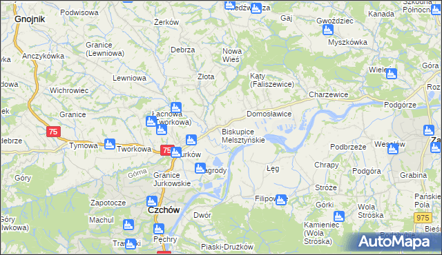 mapa Biskupice Melsztyńskie, Biskupice Melsztyńskie na mapie Targeo