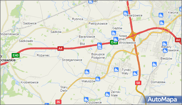 mapa Biskupice Podgórne, Biskupice Podgórne na mapie Targeo