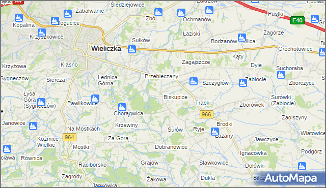 mapa Biskupice powiat wielicki, Biskupice powiat wielicki na mapie Targeo